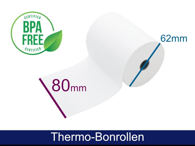 Bonrollen 80mm breit, Ø 62mm, weiß