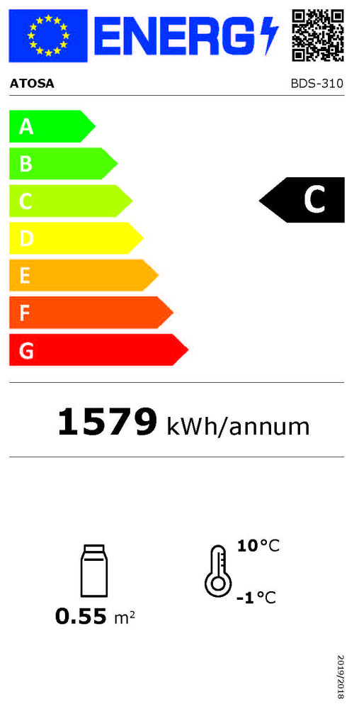 Atosa Barkühlschrank 310L Energielabel