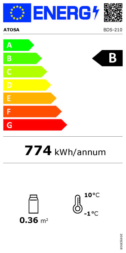 Atosa Barkühlschrank 210L Energielabel