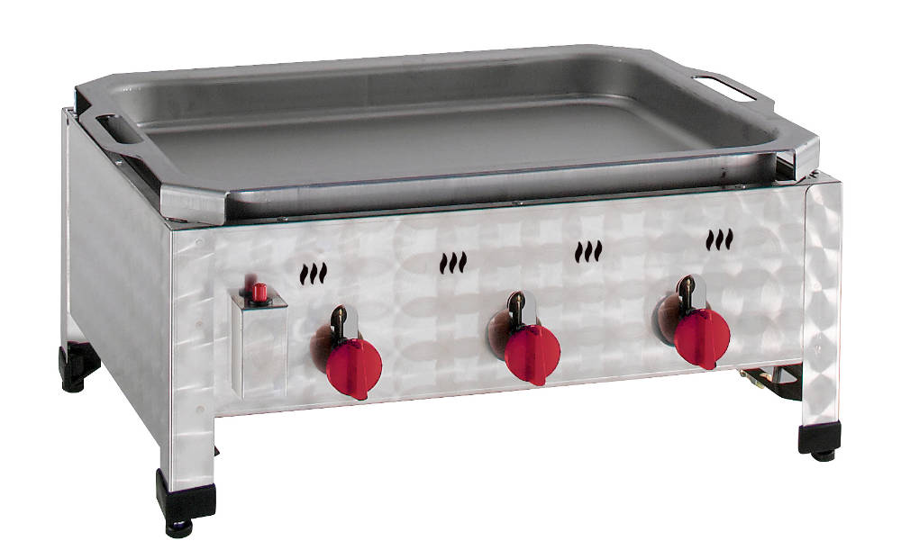 Neumärker Gas-Kombi-Tischbräter 3 Brenner Schwarzblech