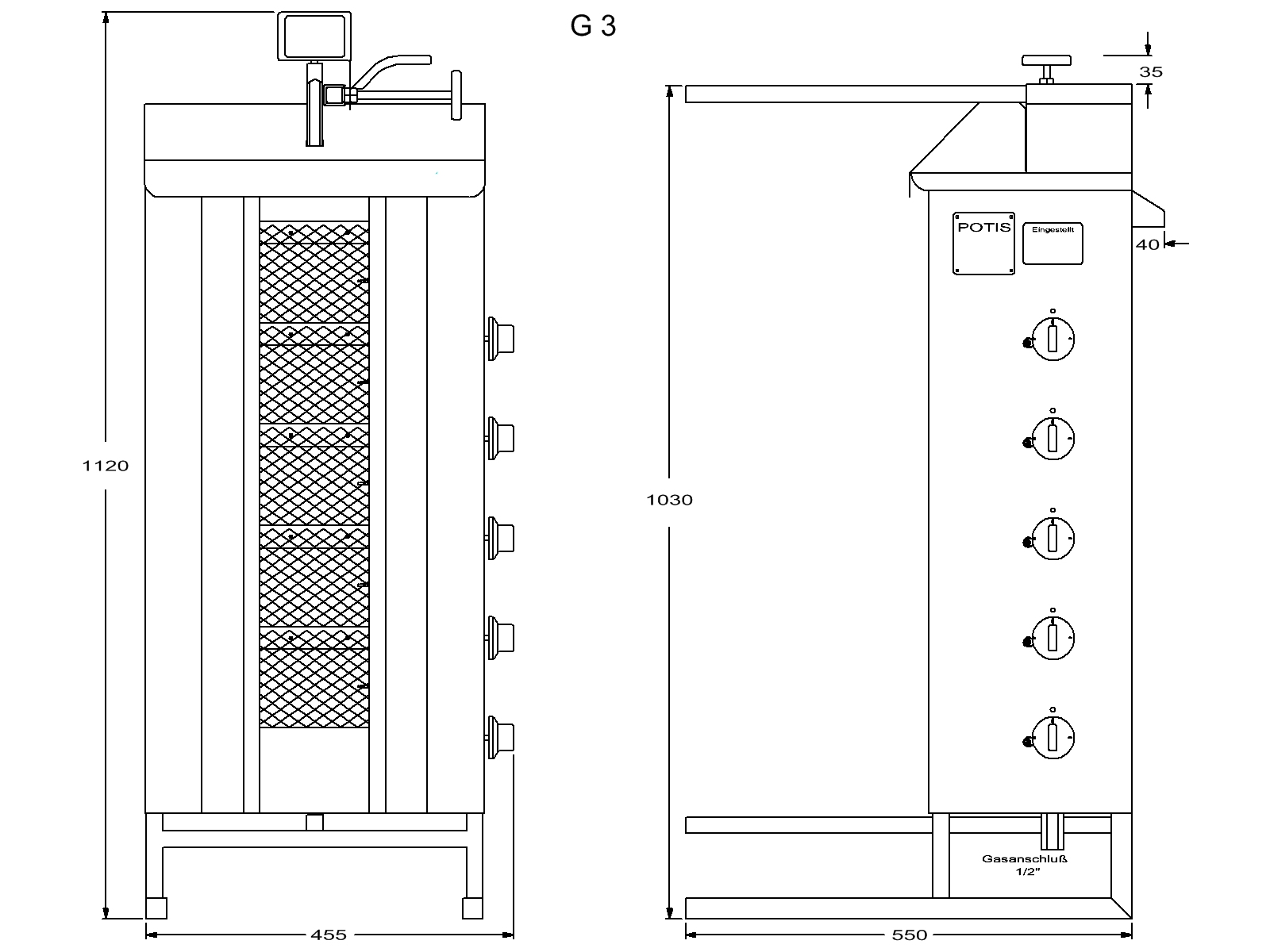 POTIS Gyrosgrill G3 Zeichnung