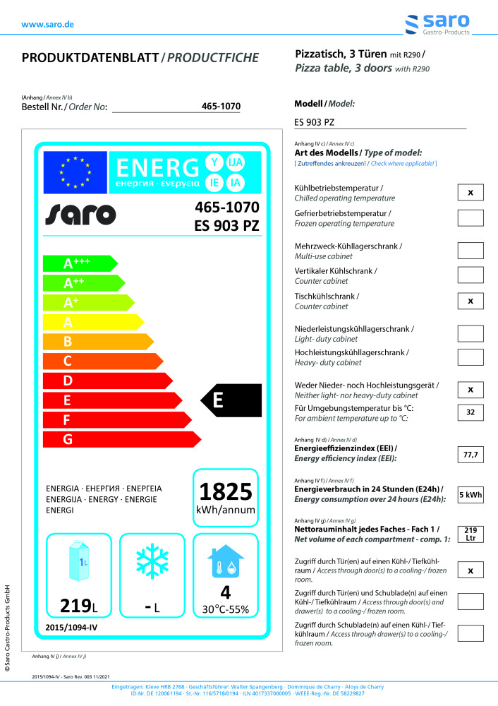 SARO Pizzatisch Modell ES 903 PZ