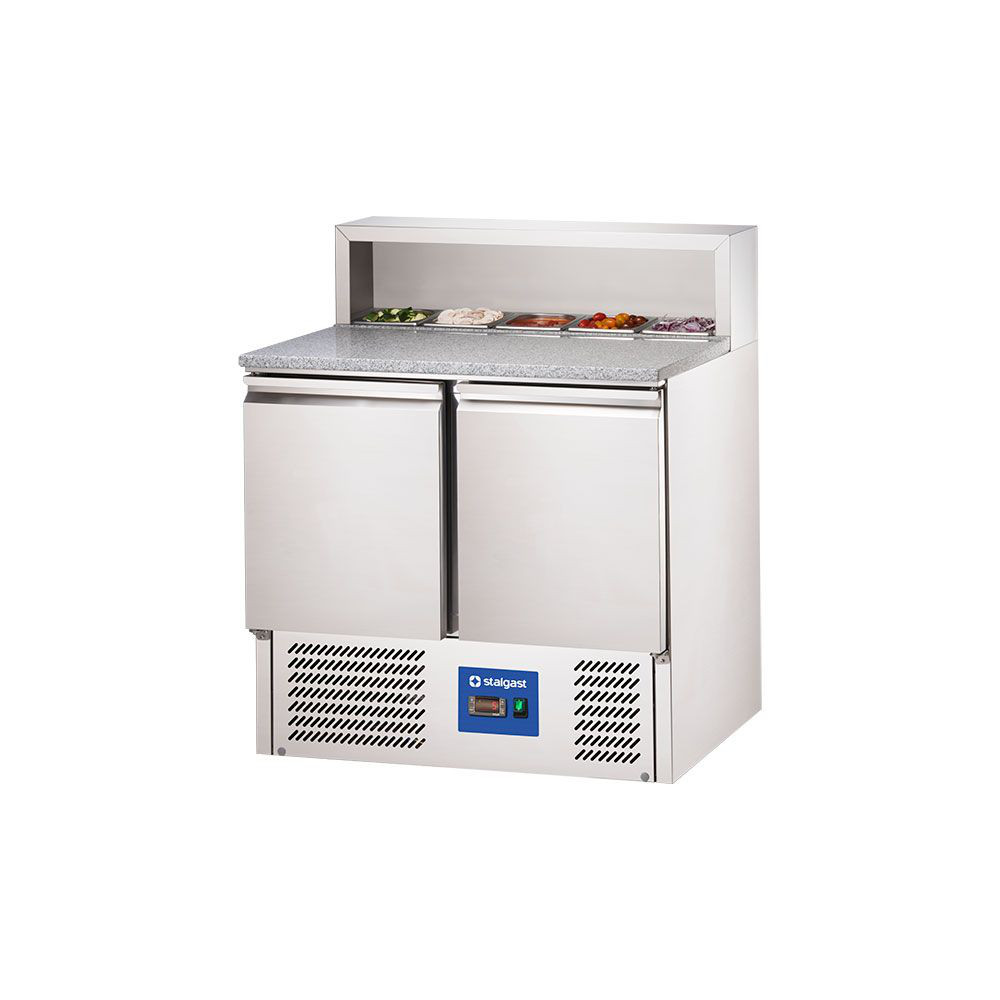 Pizzatisch Starline, 2-türig, mit Kühlaufsatz 5x GN 1/6 - befüllt