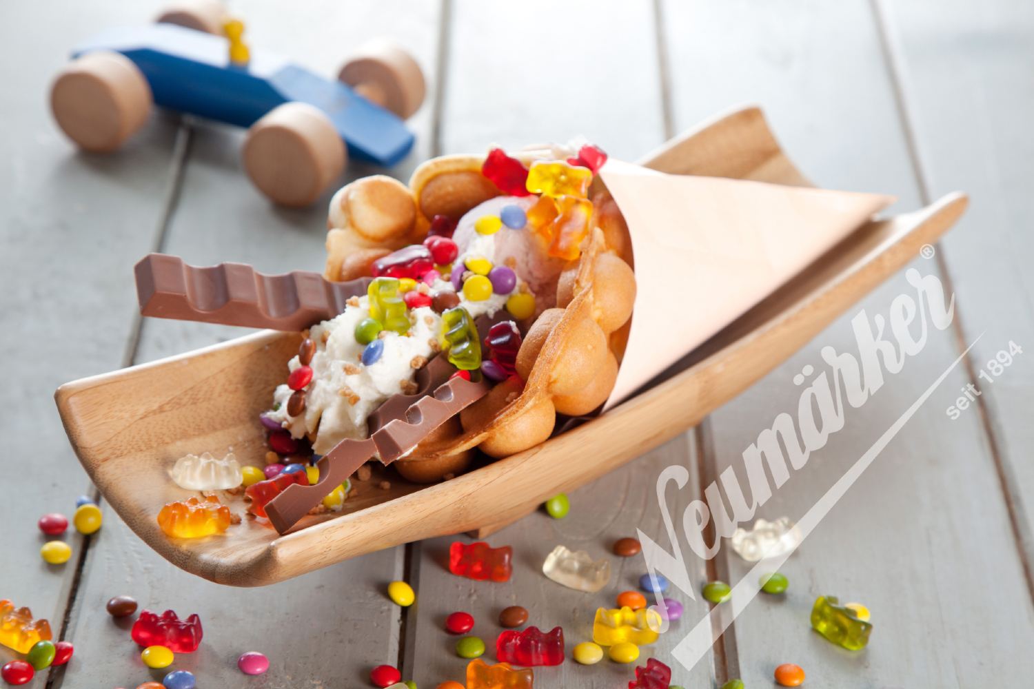 Bubble Waffel mit Gummibärchen