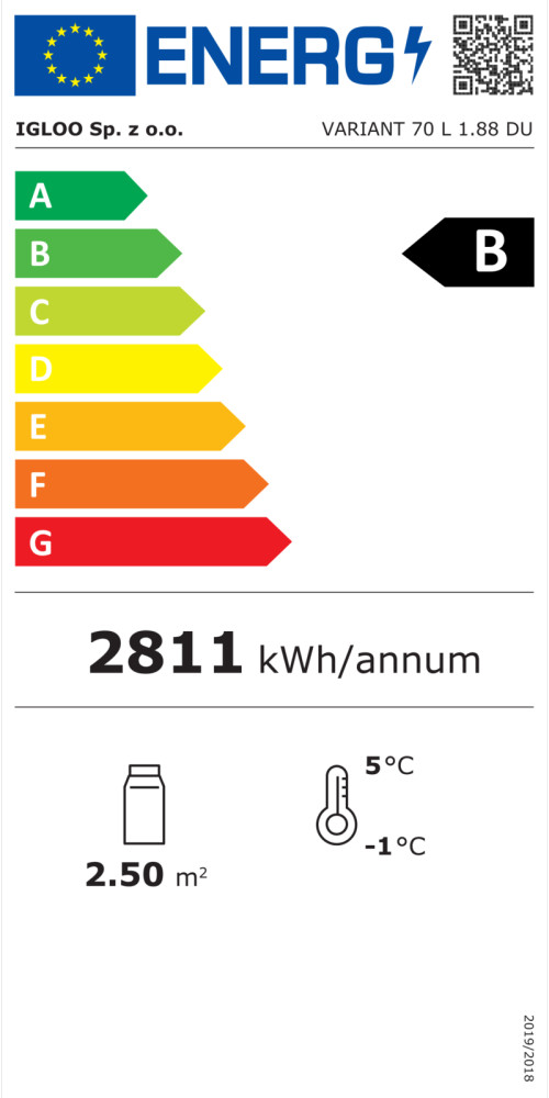 Wandkühlregal Variant 194 mit Glasdrehtüren - Energielabel