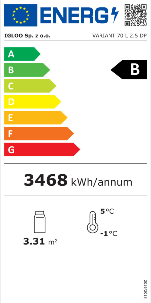 Wandkühlregal Variant 257 mit Glasschiebetüren Energielabel