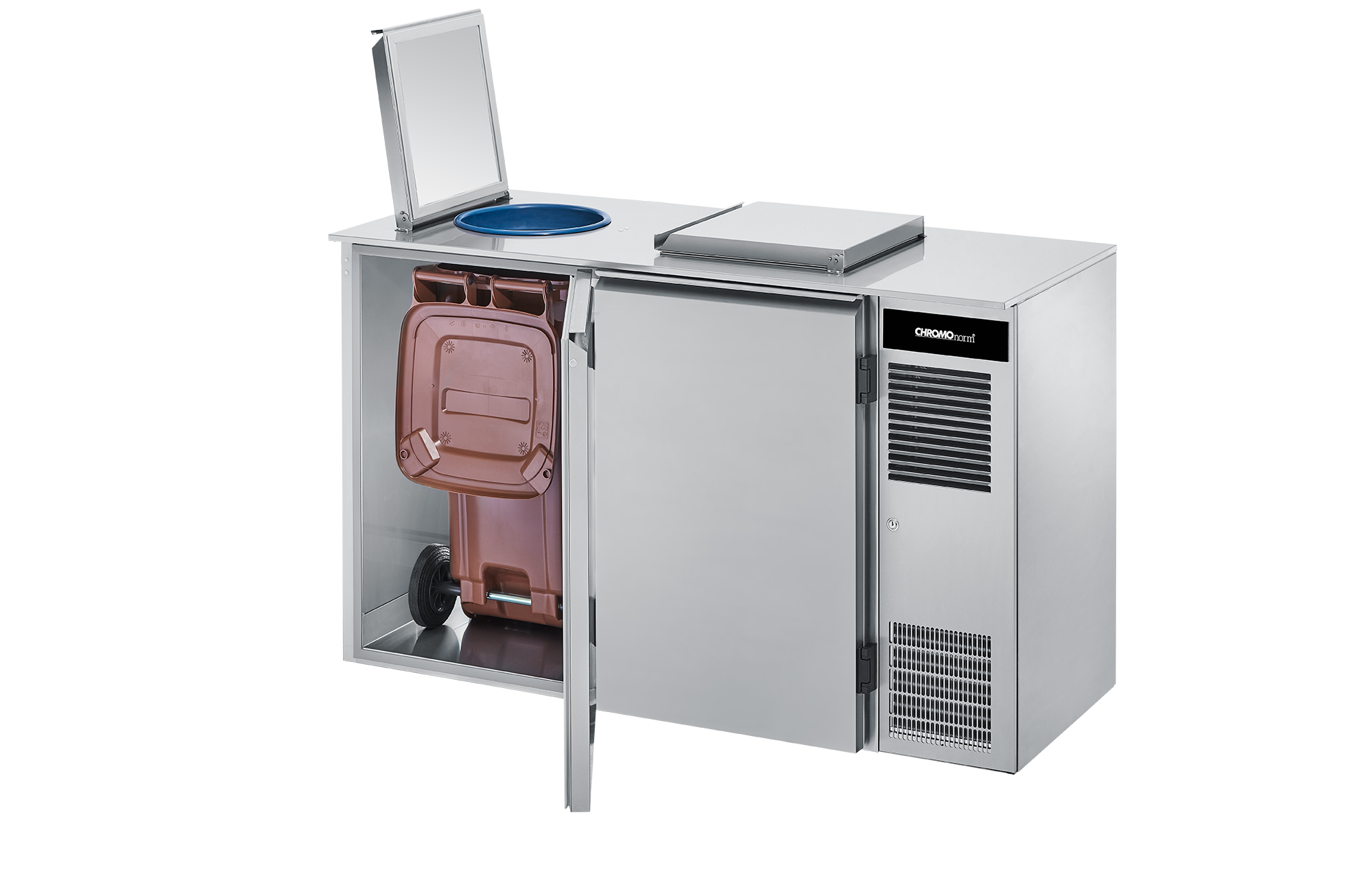 CHROMOnorm Abfallkühler, 2x 120 Liter, 2 Türen offen